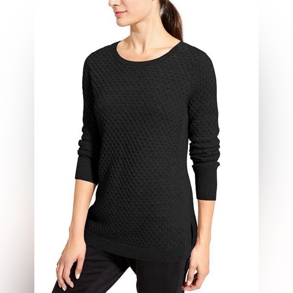 Athleta Womens Black HoneyComb Knit Pullover Sweater